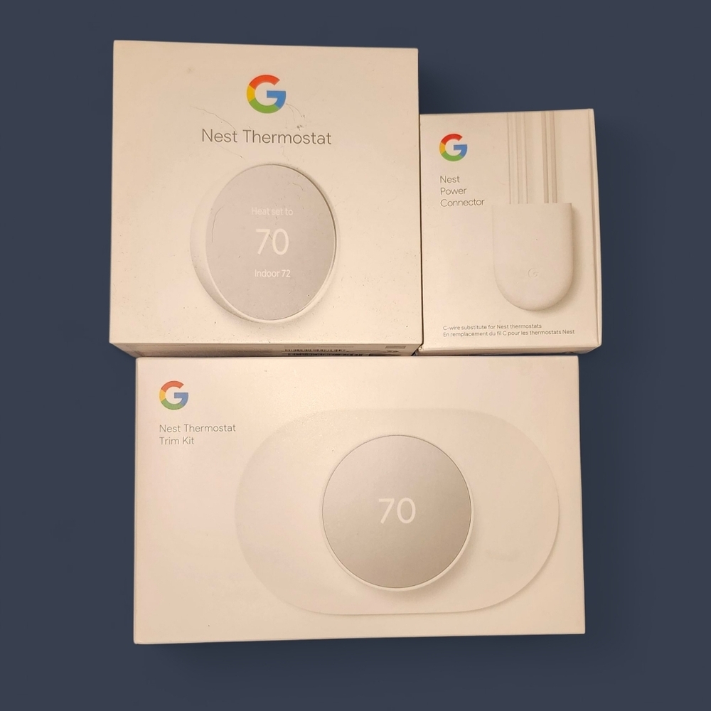 NIB Google Nest Thermostat, Trim Kit & Power Connector